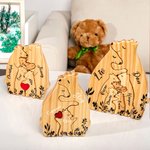 Personalised Wooden Bear Family Puzzle with 2-8 Names and Red Heart Desk Decoration Birthday Mother's Day Gift for Family