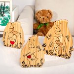 Personalised Wooden Bear Family Puzzle with 2-8 Names and Red Heart Desk Decoration Birthday Mother's Day Gift for Family