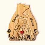 Personalised Wooden Bear Family Puzzle with 2-8 Names and Red Heart Desk Decoration Birthday Mother's Day Gift for Family