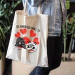 Personalized This Human Belong To Cute Cat Dog Tote Bag Reusable Shopping Bag with Heart Paw Print Birthday Gift for Pet Lover Owner