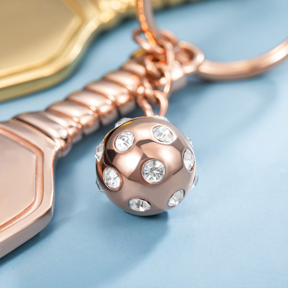 Portachiavi personalizzato con nome inciso della racchetta da pickleball in acciaio inossidabile con mini charm per pickleball Accessorio per zaino pe 7