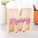 Tirelire de Lettre Personnalisée avec Nom Tirelire en Bois avec Plaque Acrylique Cadeau Anniversaire Fête pour Enfant