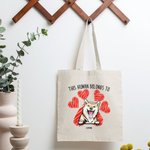 Personalized This Human Belong To Cute Cat Dog Tote Bag Reusable Shopping Bag with Heart Paw Print Birthday Gift for Pet Lover Owner
