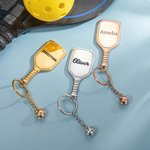 Portachiavi personalizzato con nome inciso della racchetta da pickleball in acciaio inossidabile con mini charm per pickleball Accessorio per zaino pe 5