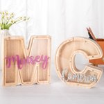 Tirelire de Lettre Personnalisée avec Nom Tirelire en Bois avec Plaque Acrylique Cadeau Anniversaire Fête pour Enfant