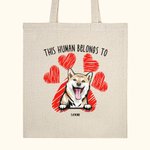 Personalized This Human Belong To Cute Cat Dog Tote Bag Reusable Shopping Bag with Heart Paw Print Birthday Gift for Pet Lover Owner