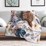 Manta Boho Floral Highland Vaca Personalizada con Nombre Manta Bebé Regalo para Bebé Niño Mujer Amante de las Vacas