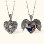 Personalized Vintage Heart Wings Photo Necklace with Zircon Valentine's Day Anniversary Gift for Women