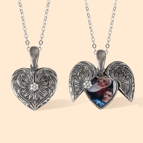 Collier Coeur avec Photo Personnalisée Bijoux en Zircon Cadeau d'Anniversaire pour la Saint Valentin pour Femme