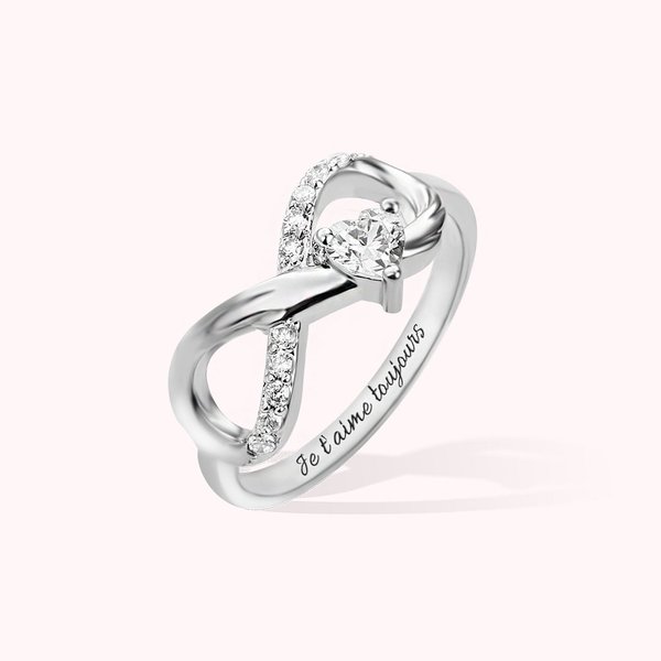Bague Symbole Infinité Anneau Personnalisée avec Pierre de Naissance et Texte Gravé Cadeau Anniversaire pour Femme