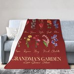 Couverture en Flanelle Personnalisée avec 1-18 Noms de Famille et Fleur de Naissance Cadeau pour Mère ou Grand-mère