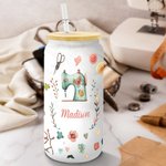 Personalisierte Nähen Thema 20oz mattiertem Glas Becher mit Deckel und Stroh Geburtstag Muttertag Geschenk für Mutter Nähen Liebhaber