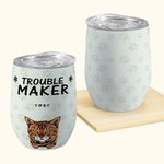 Gobelet à vin personnalisé 20oz Trouble Maker avec 1-6 Pet Design Paw Prints Cadeau pour l'amoureux des animaux de compagnie