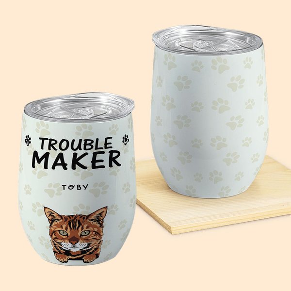Gobelet à vin personnalisé 20oz Trouble Maker avec 1-6 Pet Design Paw Prints Cadeau pour l'amoureux des animaux de compagnie