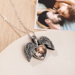 Personalized Vintage Heart Wings Photo Necklace with Zircon Valentine's Day Anniversary Gift for Women