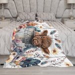 Manta Boho Floral Highland Vaca Personalizada con Nombre Manta Bebé Regalo para Bebé Niño Mujer Amante de las Vacas