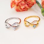 Bague Symbole Infinité Anneau Personnalisée avec Pierre de Naissance et Texte Gravé Cadeau Anniversaire pour Femme
