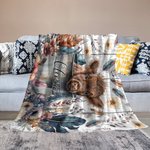 Manta Boho Floral Highland Vaca Personalizada con Nombre Manta Bebé Regalo para Bebé Niño Mujer Amante de las Vacas