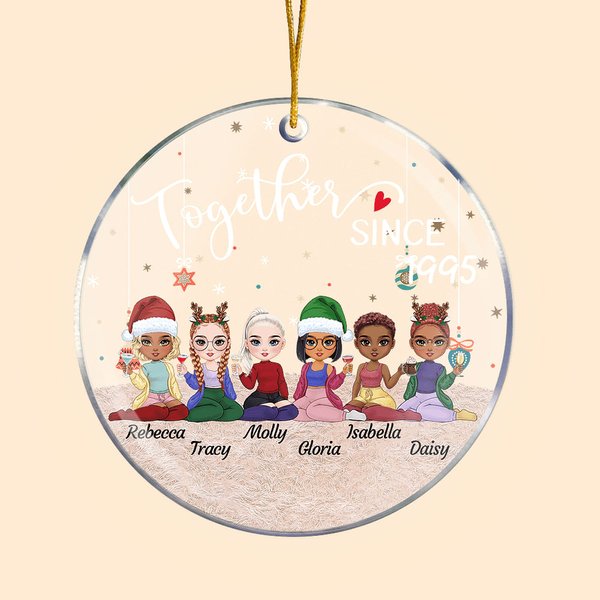 Ornament Acrylique Personnalisé avec Nom et Personnage des Filles Thème Amitié Décoration de Sapin Cadeau de Noël pour Famille Sœur