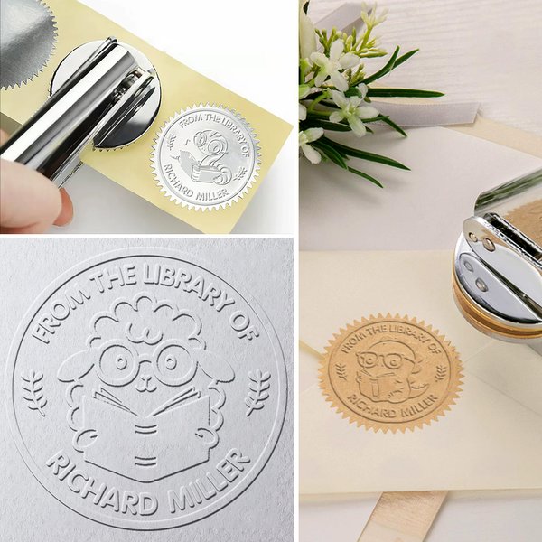 Personalized Cute Animal Dog Cat Book Embosser Embossing Stamp with Text Christmas Birthday Gift for Book Lovers