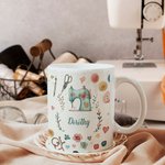 Personalised Sewing Theme Ceramic Mug with Name Birthday Mother's Day Gift for Mother Sewing Lover