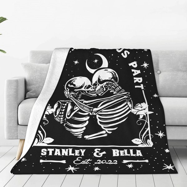 Personalised  Till Death Do Us Part Couple Skull Gothic Style Fleece Blanket Valentine's Day Gift for Couple