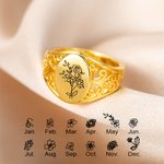 Personalizado Retro Nacimiento Ramo de Flores Anillo de Plata de Ley Joyería Grabada Regalo del Día de la Madre para la Mujer
