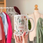 Personalised Sewing Theme Ceramic Mug with Name Birthday Mother's Day Gift for Mother Sewing Lover