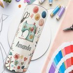 Gepersonaliseerd naaien thema Food Grade 20oz Skinny Tumbler met deksel en rietje schoonmaakborstel Verjaardag Moederdag cadeau voor moeder naailiefhe