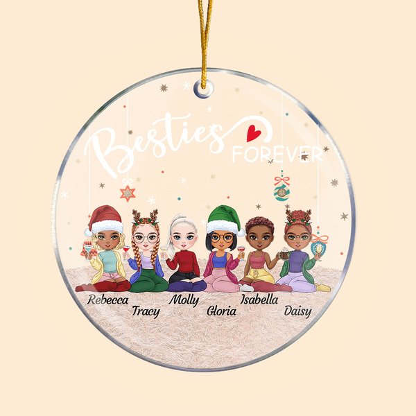 Décoration Transparente en Acrylique Personnalisée avec 2-6 Personnages et Noms Thème Besties Forever Cadeau Anniversaire Noël pour Soeur Ami