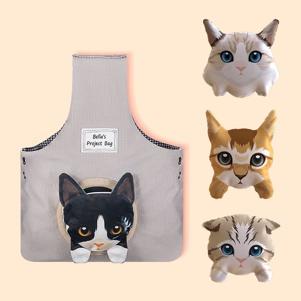 Personalizzato Canvas Crochet Woolen Organizer Storage Bag con staccabile Cute Cat Pocket regalo per gli amanti del lavoro a maglia