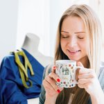 Personalised Sewing Theme Ceramic Mug with Name Birthday Mother's Day Gift for Mother Sewing Lover