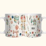 Personalised Sewing Theme Ceramic Mug with Name Birthday Mother's Day Gift for Mother Sewing Lover