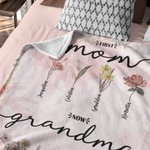 Couverture Personnalisée avec Prénoms des Enfants Fleur de Naissance  Cadeau de Fête des Mères Journée de la Femme pour Grand-mère Maman