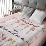 Couverture Personnalisée avec Prénoms des Enfants Fleur de Naissance  Cadeau de Fête des Mères Journée de la Femme pour Grand-mère Maman