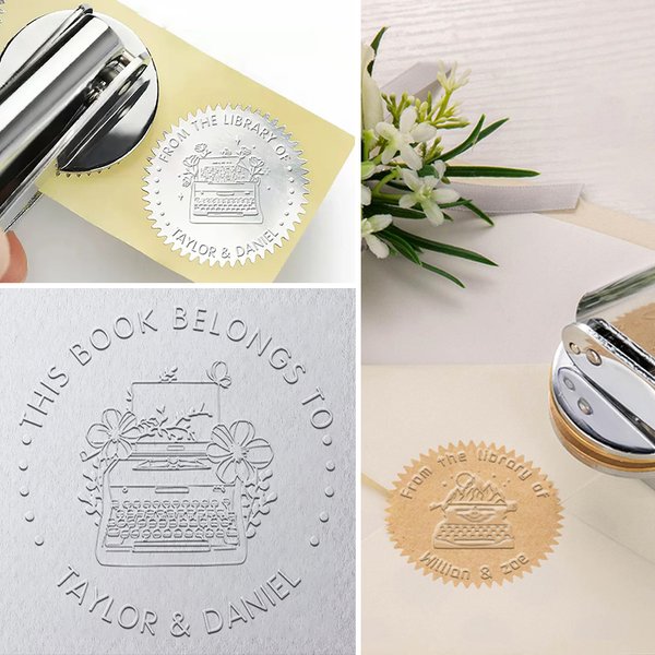Personalized Retro Typewriter Theme Embosser Ex Libris Book Envelope Stamp Birthday Gift for Writer Reading Lover