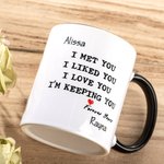 Mug Poignée Noire Personnalisé avec Dessin et Noms Cadeau d'Anniversaire Saint-Valentin pour Couple