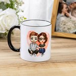 Mug Poignée Noire Personnalisé avec Dessin et Noms Cadeau d'Anniversaire Saint-Valentin pour Couple