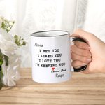 Mug Poignée Noire Personnalisé avec Dessin et Noms Cadeau d'Anniversaire Saint-Valentin pour Couple