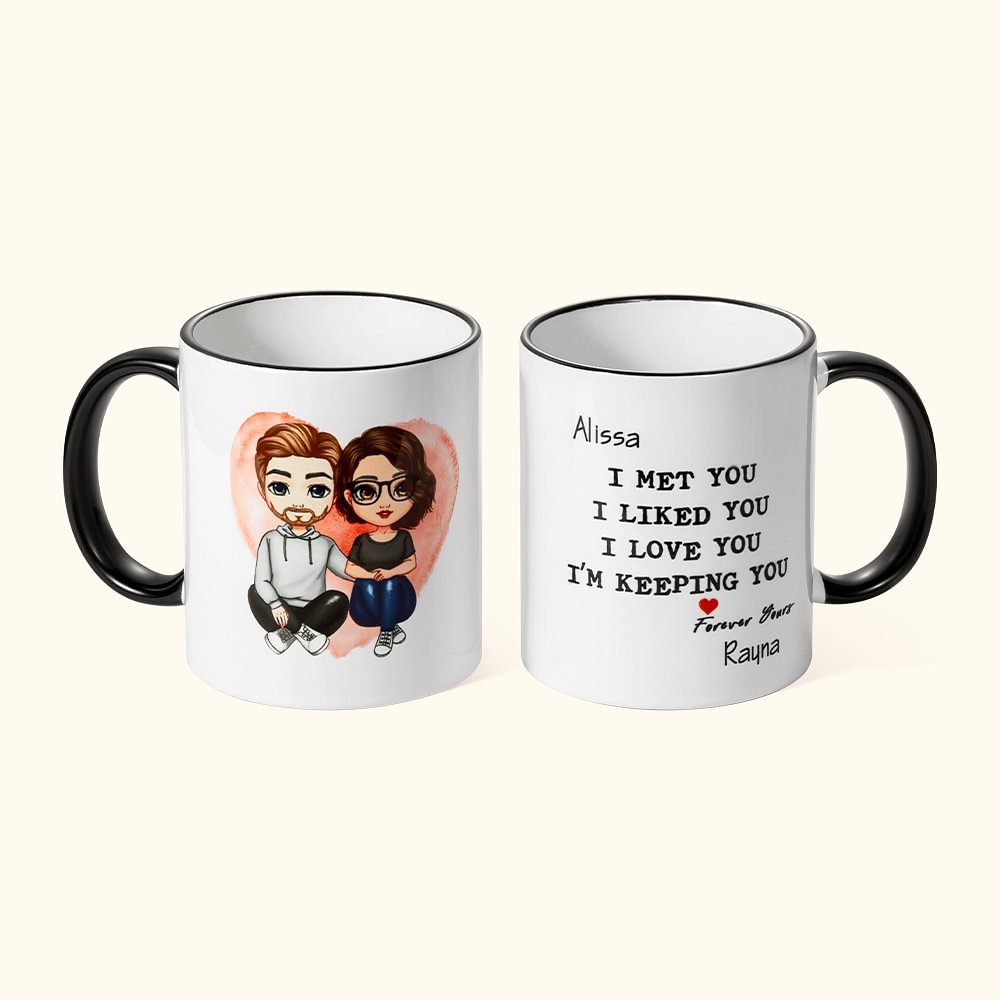 Personalisierte Paar Cartoon Bild Ich liebe dich Becher mit schwarzem Griff Valentinstag Geschenk für Paare