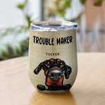 Personlig Trouble Maker vinbehållare med sugrör 12oz söt kaffekopp för husdjur födelsedagspresent för katt hundälskare