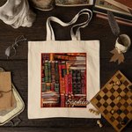 Biblioteca personalizzata Libro Design retrò Borsa in tela con nome Regalo per gli amanti dei libri