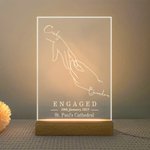 Luce notturna a LED personalizzata per lo scambio di anelli con base in legno Regalo di fidanzamento di San Valentino romantico e decorativo per la casa per la coppia