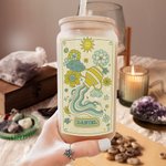 Verre rétro personnalisé en verre givré avec couvercle en bambou et paille Cadeau d'anniversaire en astrologie pour la famille et les amis