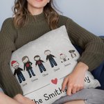 Taie d'Oreiller Personnalisée avec Nom et Personnage du Thème de Pyjama Soirée Familiale Motif Flocons de Neige Cadeau Décoratif de Noël et Nouvel An