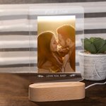 Personalizada 1-3 Fotos Collage LED Luz de Noche con Base de Madera Día de San Valentín Regalo de Aniversario para Pareja