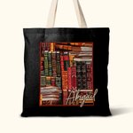 Biblioteca personalizzata Libro Design retrò Borsa in tela con nome Regalo per gli amanti dei libri