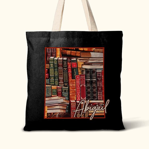 Biblioteca personalizzata Libro Design retrò Borsa in tela con nome Regalo per gli amanti dei libri