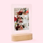 Personalizada 1-3 Fotos Collage LED Luz de Noche con Base de Madera Día de San Valentín Regalo de Aniversario para Pareja