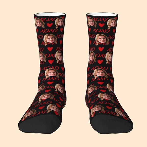 Personalised Multicolour XOXO Face Photo Socks Comfort Breathable Valentine's Day Gift for Couple